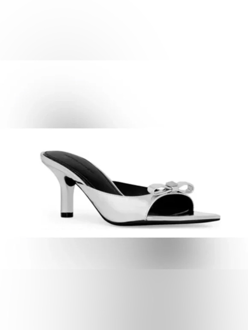 Rebecca Minkoff Silver Open-Toe Mule with Bow Accent